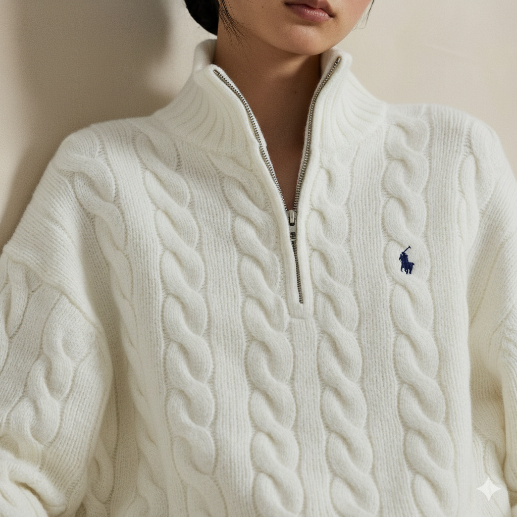 Cable Wool-Cashmere Half-Zip Sweater