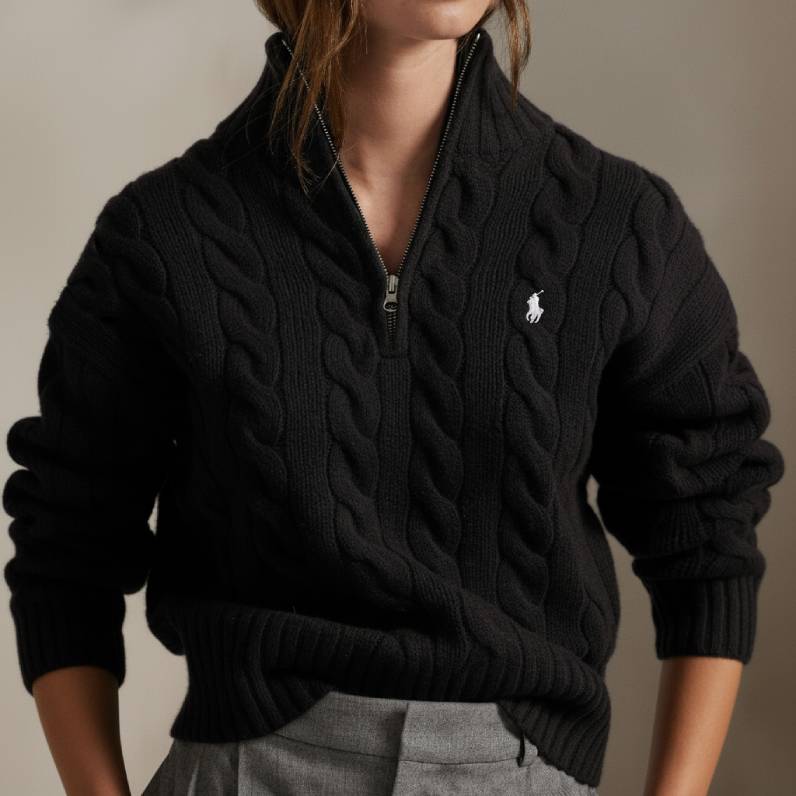 Cable Wool-Cashmere Half-Zip Sweater