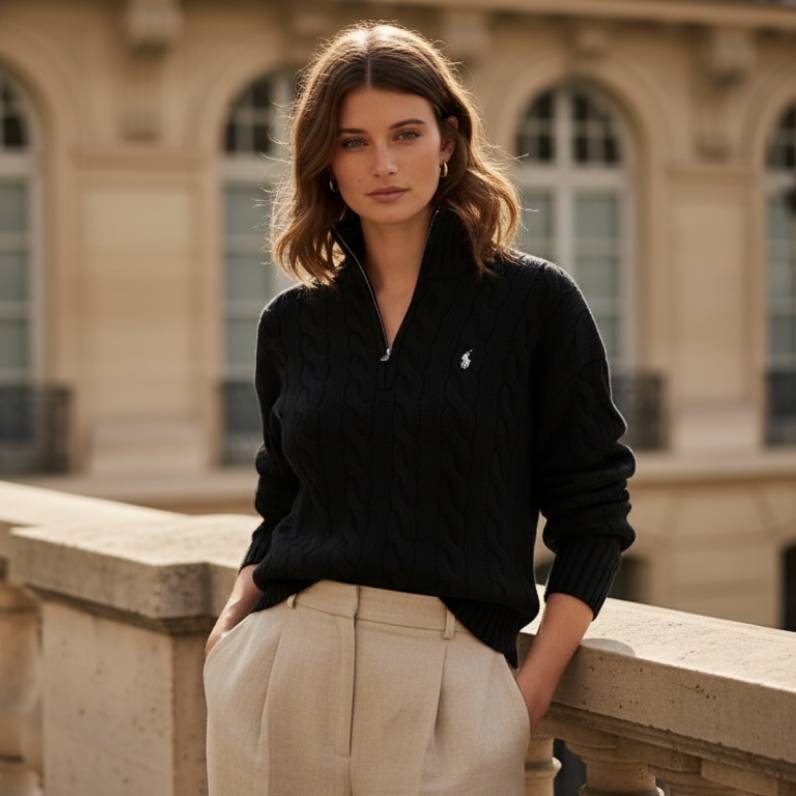 Cable Wool-Cashmere Half-Zip Sweater