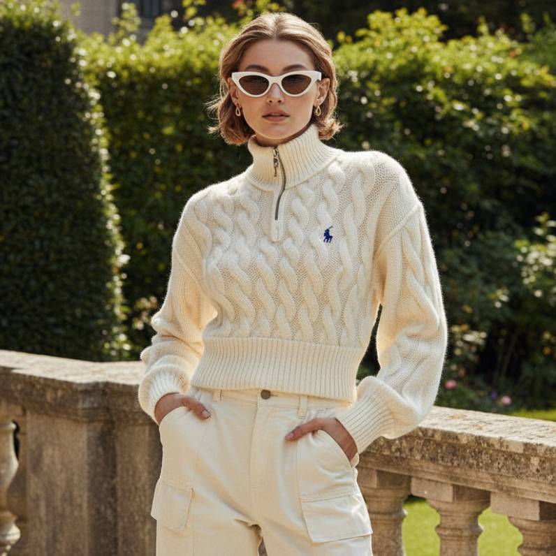 Cable Wool-Cashmere Half-Zip Sweater