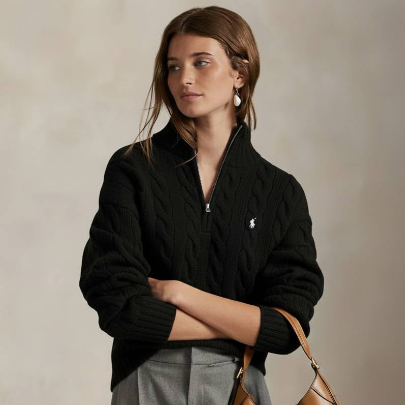 Cable Wool-Cashmere Half-Zip Sweater