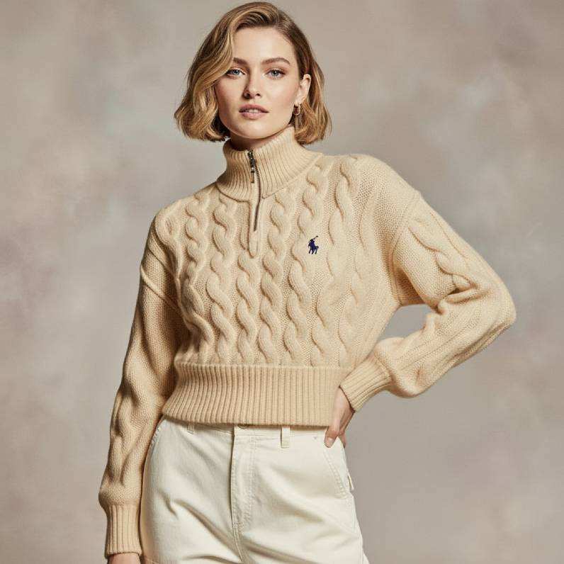 Cable Wool-Cashmere Half-Zip Sweater